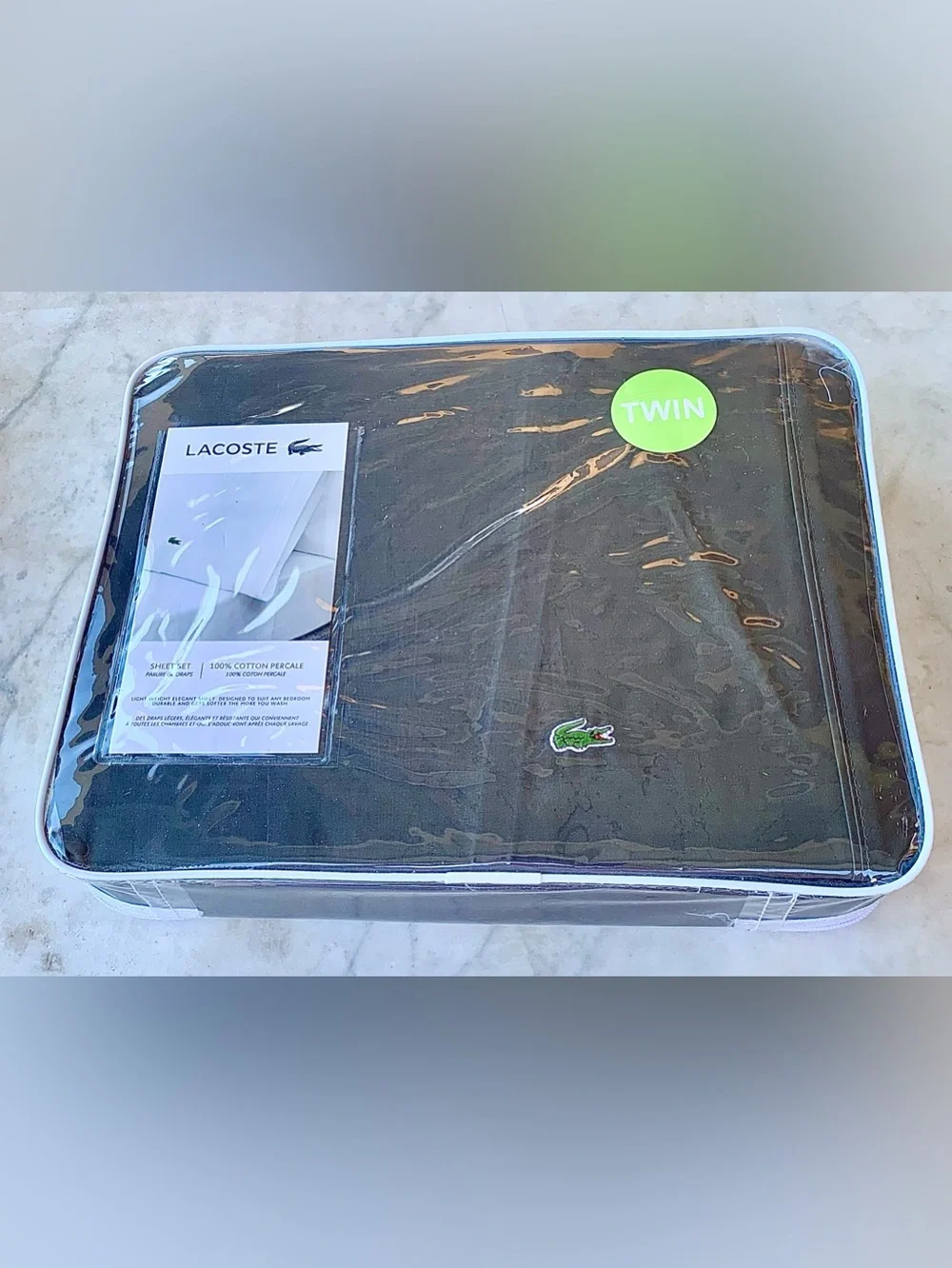 LACOSTE 3PC TWIN BED SHEET SET NEW DARK GREY 100 % COTTON